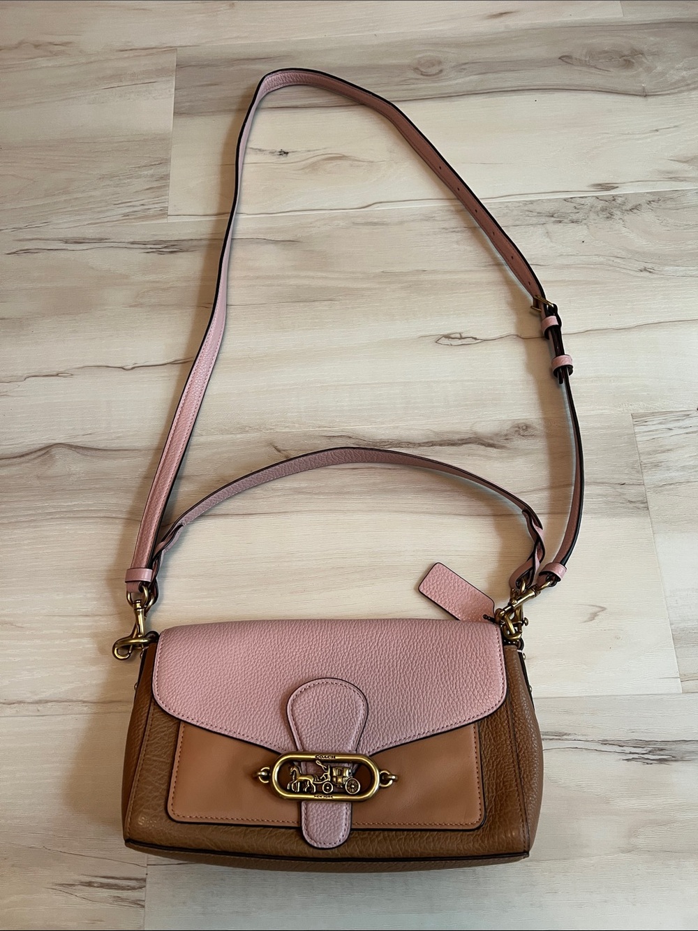 Coach Pink and Brown Leather Crossbody Shoulder Bag